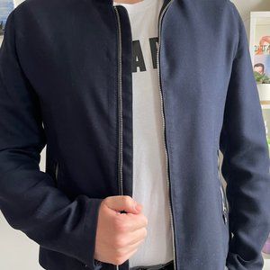 Men's ARMANI Solid Full Zip Jacket Blue Pre-Owned Size 40